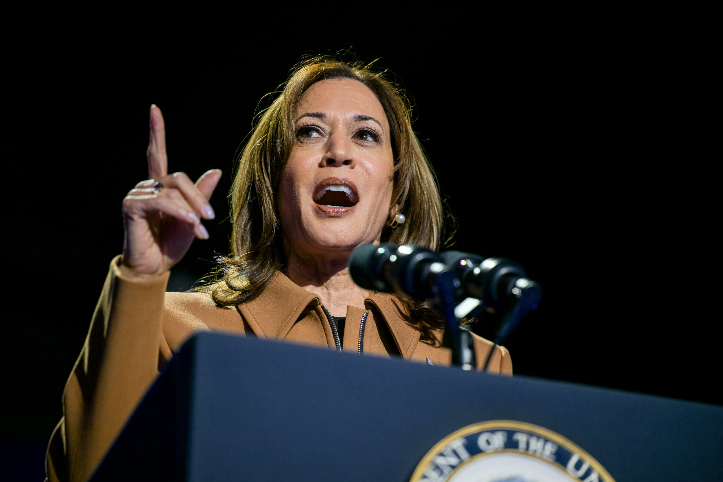 Kamala Harris speaks during campaign rally