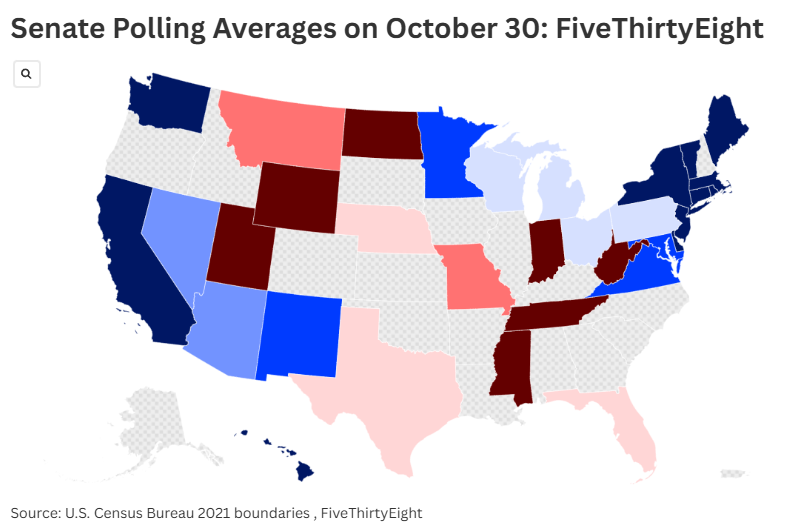 Map Shows Polling in Key Senate Races 6 Days Before Election