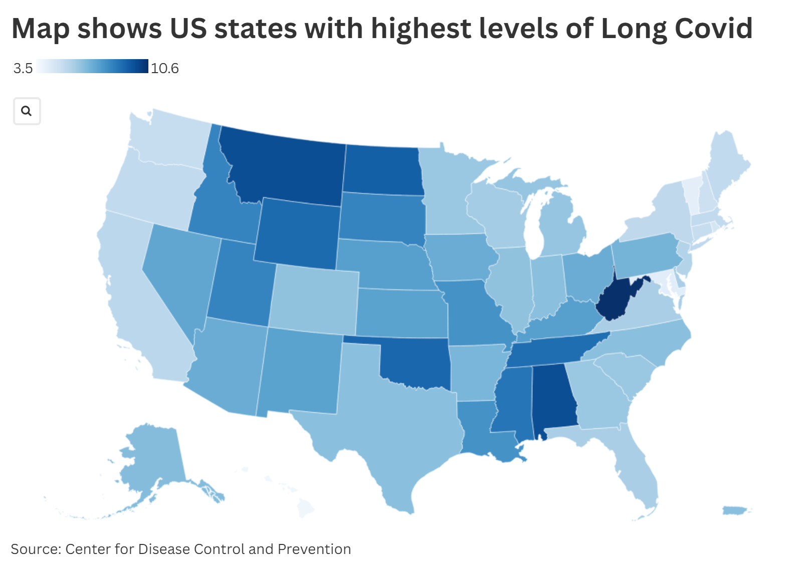 Map Shows US States With Highest Levels Of Long COVID