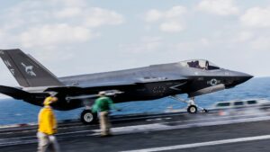 U.S. Aircraft Carrier Launches an F-35C Jet