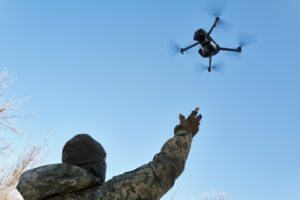 Ukrainian soldier training with FPV kamikaze drones