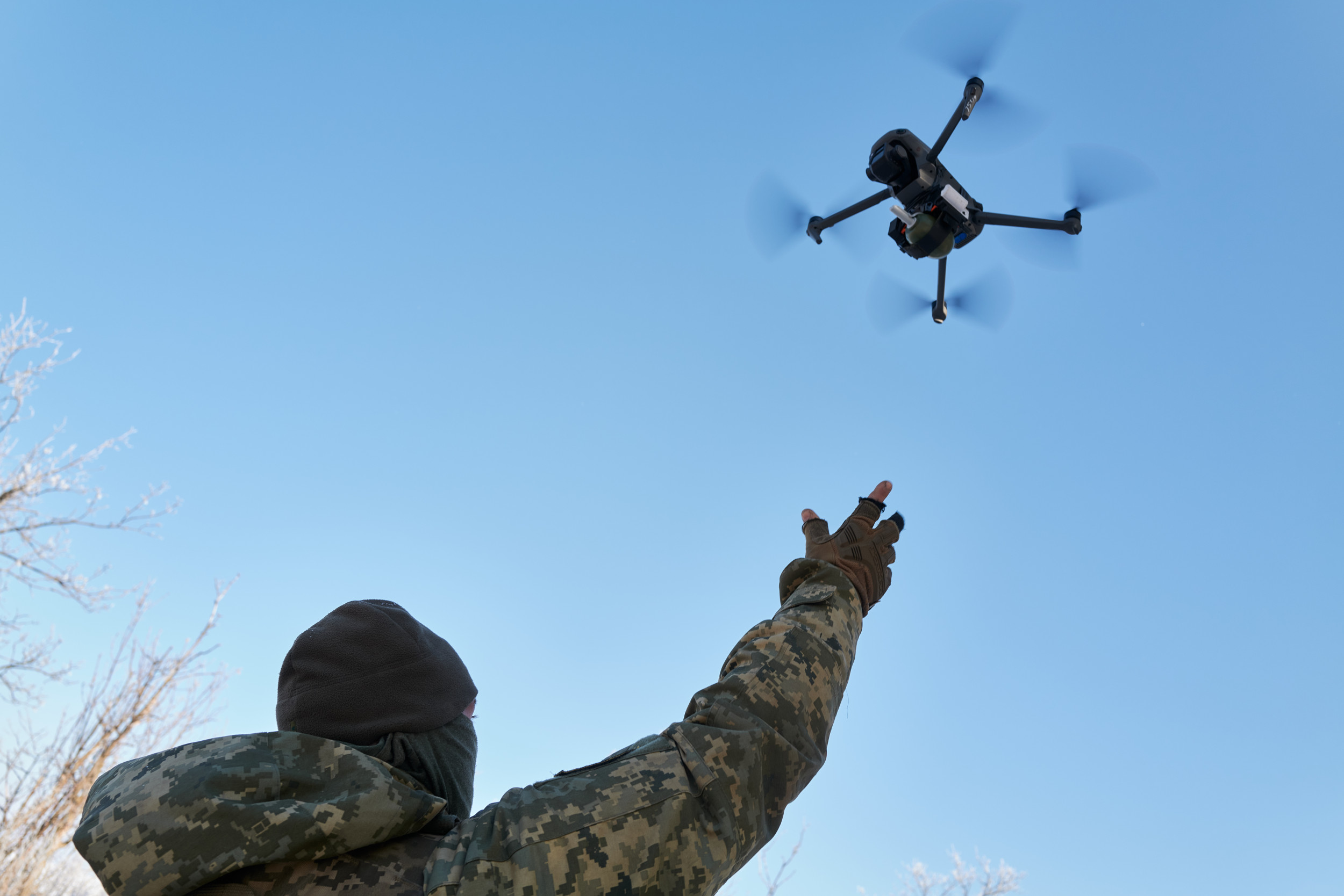 Ukrainian soldier training with FPV kamikaze drones