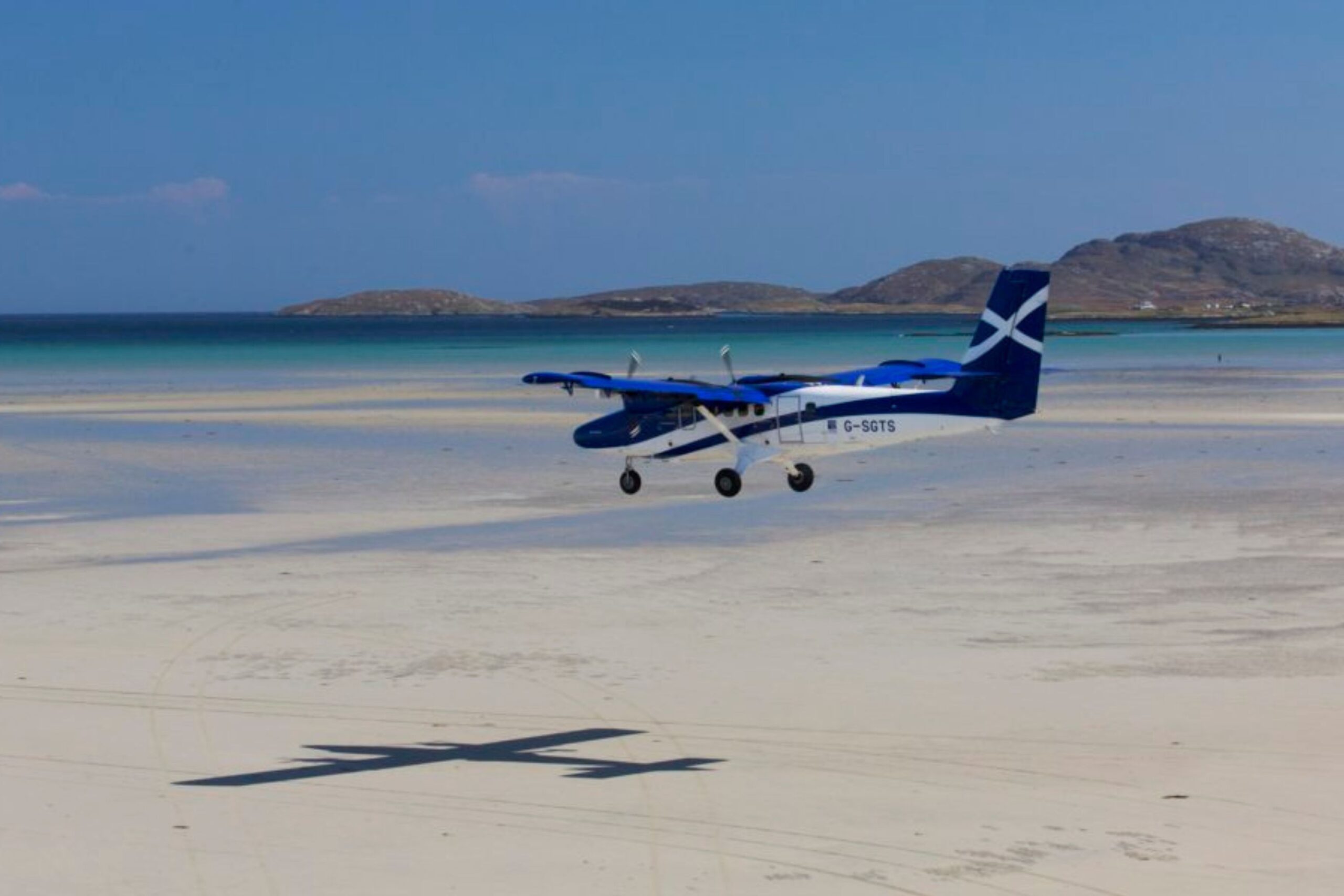 Aircraft at beach runway of Barra Airport.