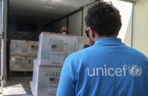 Palestinian Health Ministry staff members receive vaccines