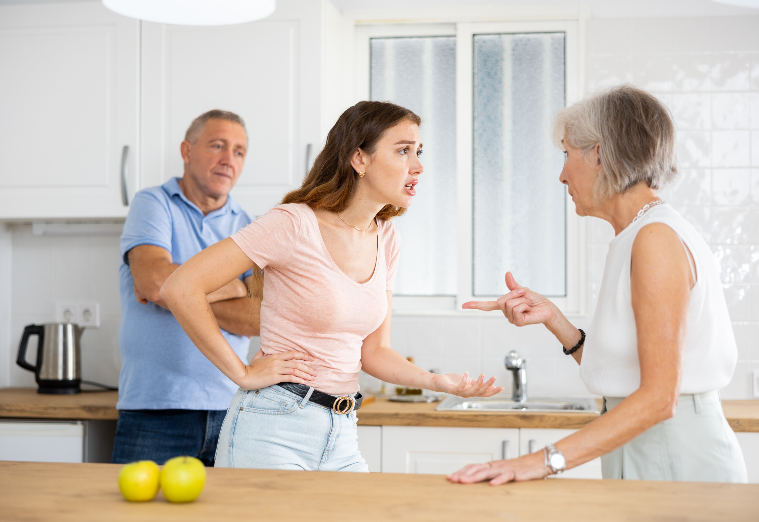 Woman arguing with parents