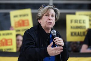 Randi Weingarten speaks during a rally