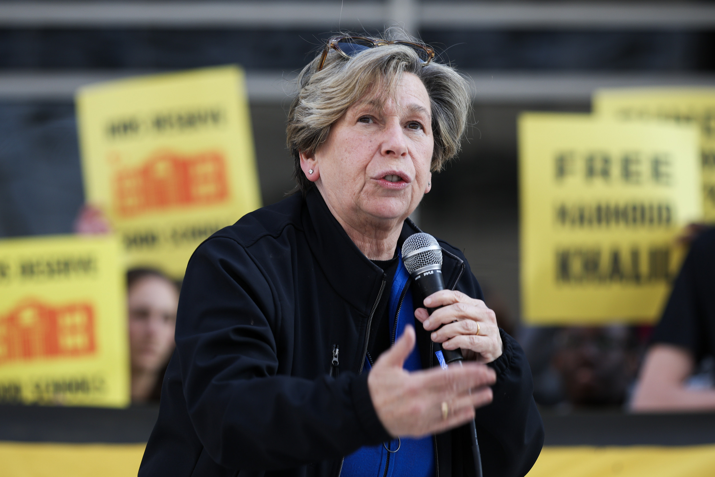 Randi Weingarten speaks during a rally
