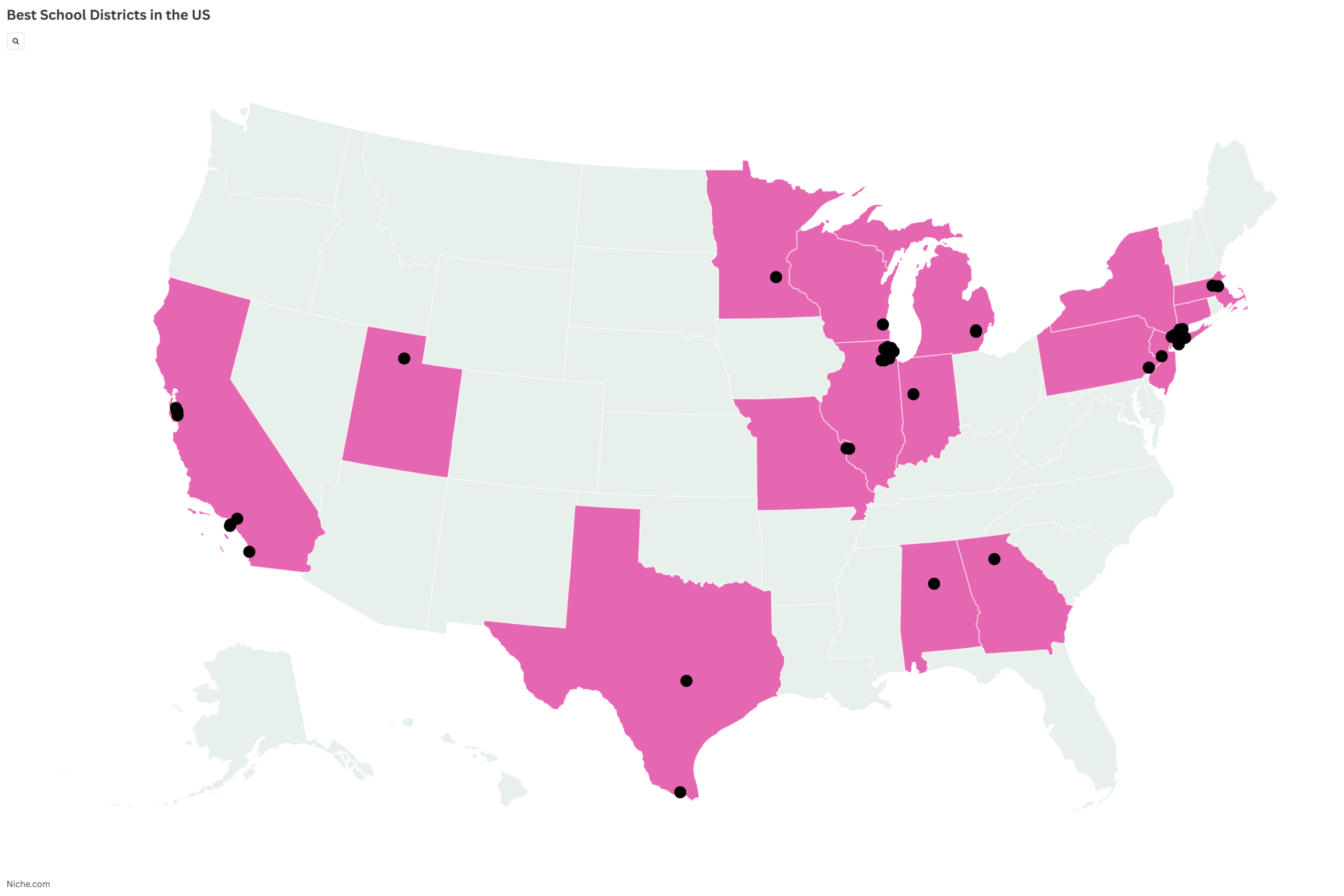 Map Shows the 50 Best School Districts Across US