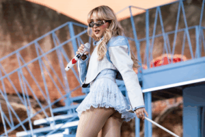 Sabrina Carpenter Performs Coachella 2024 Heart Microphone