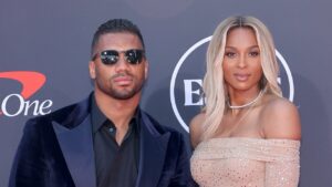 Ciara and children support Russell Wilson at Giants training camp debut