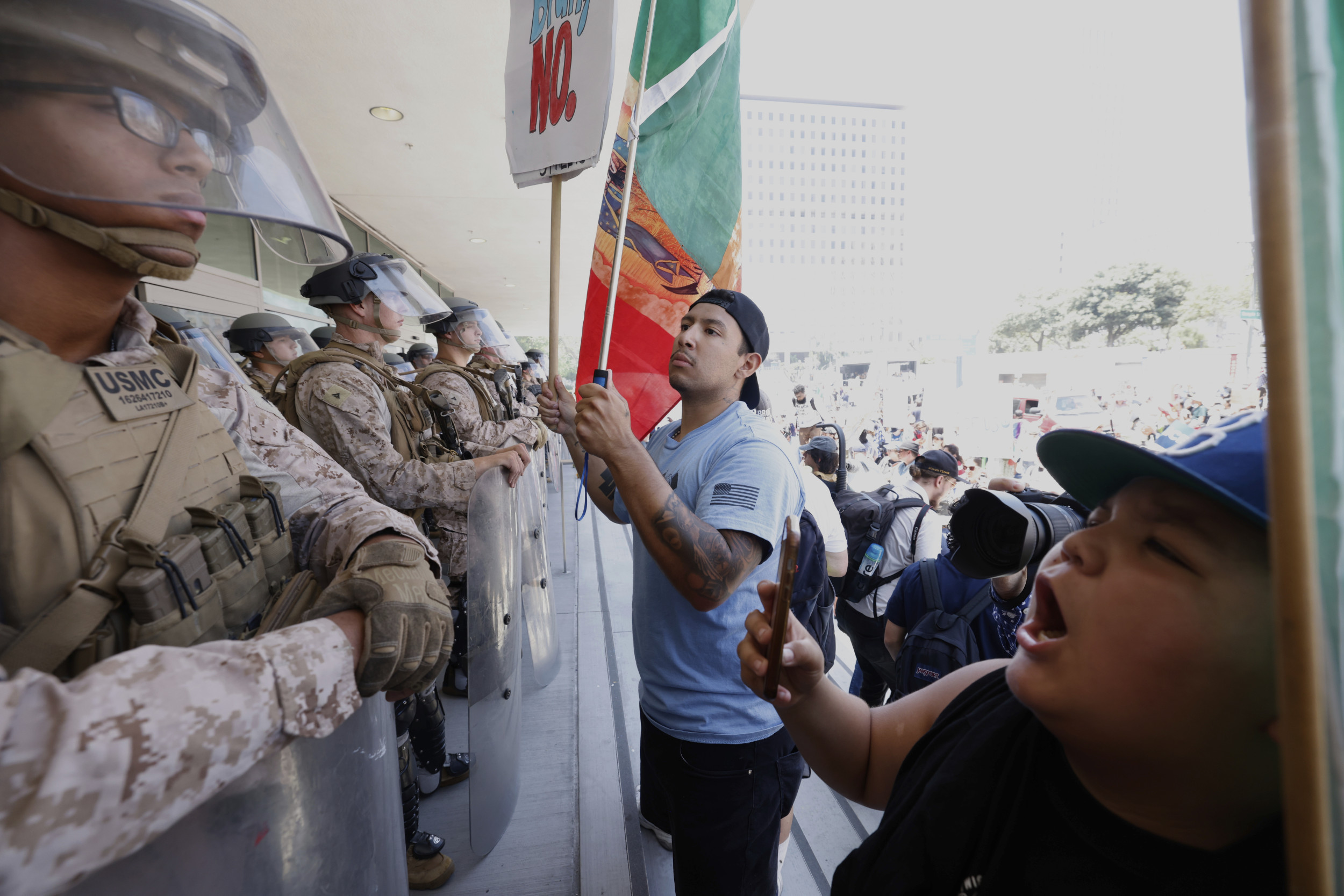 Marines and protesters