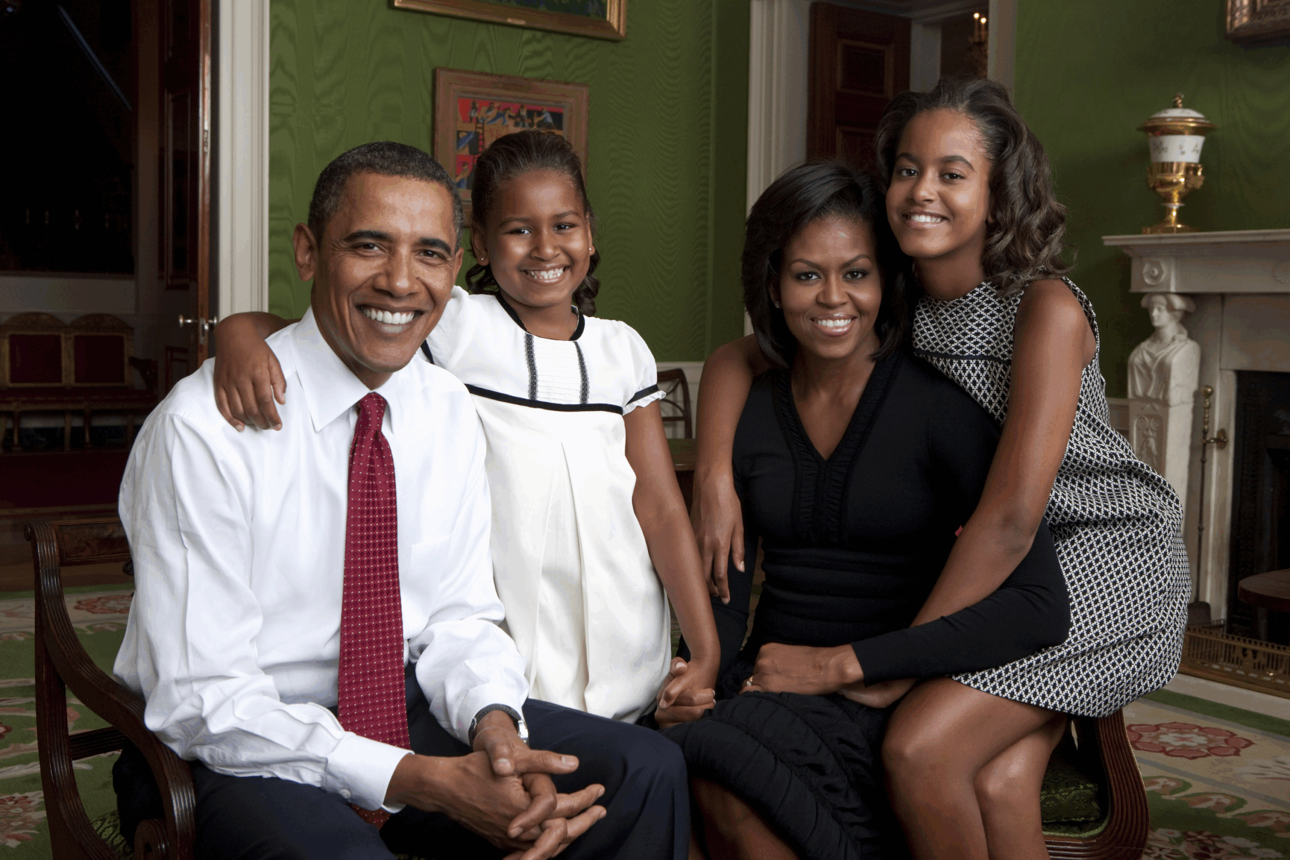 Barack Michelle Obama Family Portrait White House