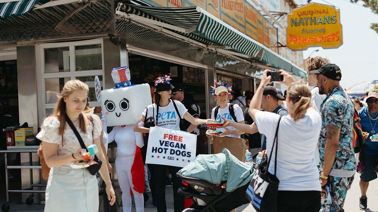 PETA delivers vegan hot dogs at Nathan's contest