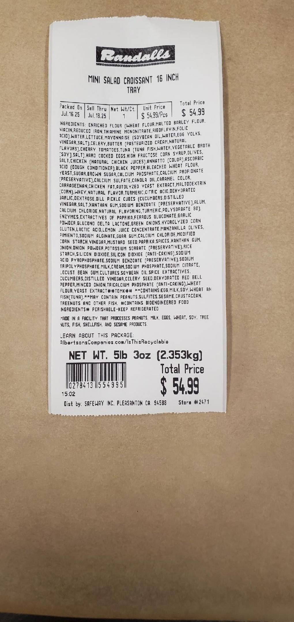 Tuna salad product recall