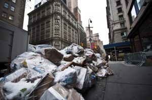 Piles of trash in New York City.
