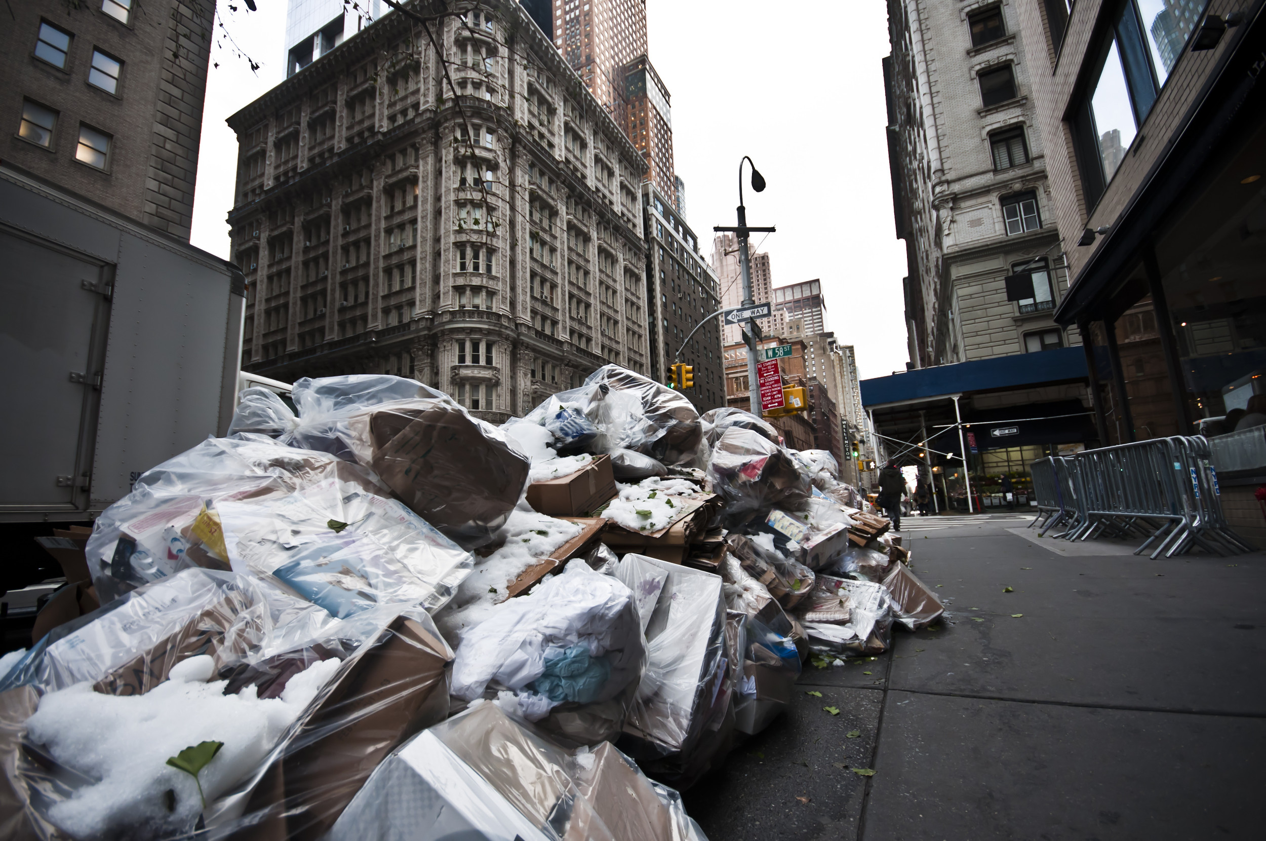 Piles of trash in New York City.