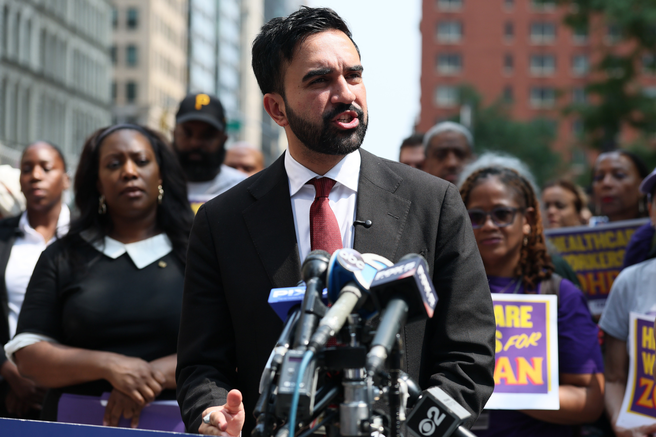 NYC Mayoral Candidate Zohran Mamdani speaks during
