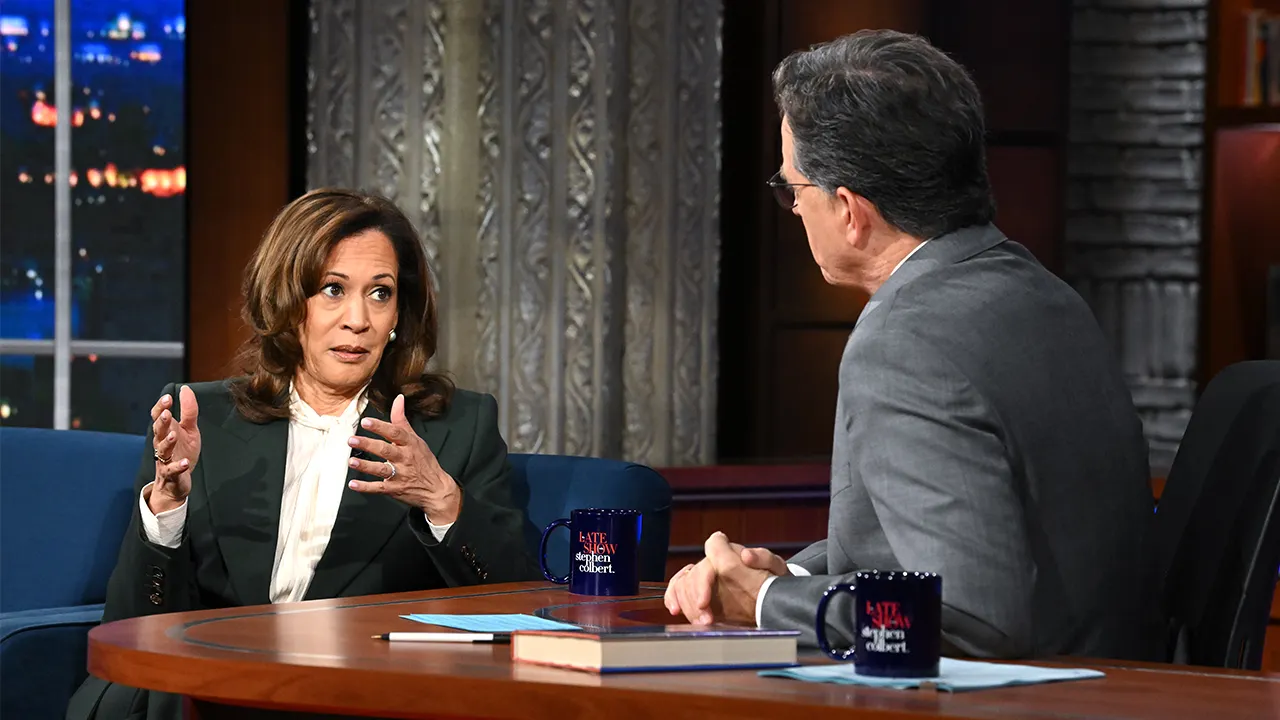 Kamala Harris dodges Colbert's question about who is leading Democratic Party
