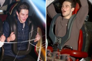 A man riding rollercoasters.