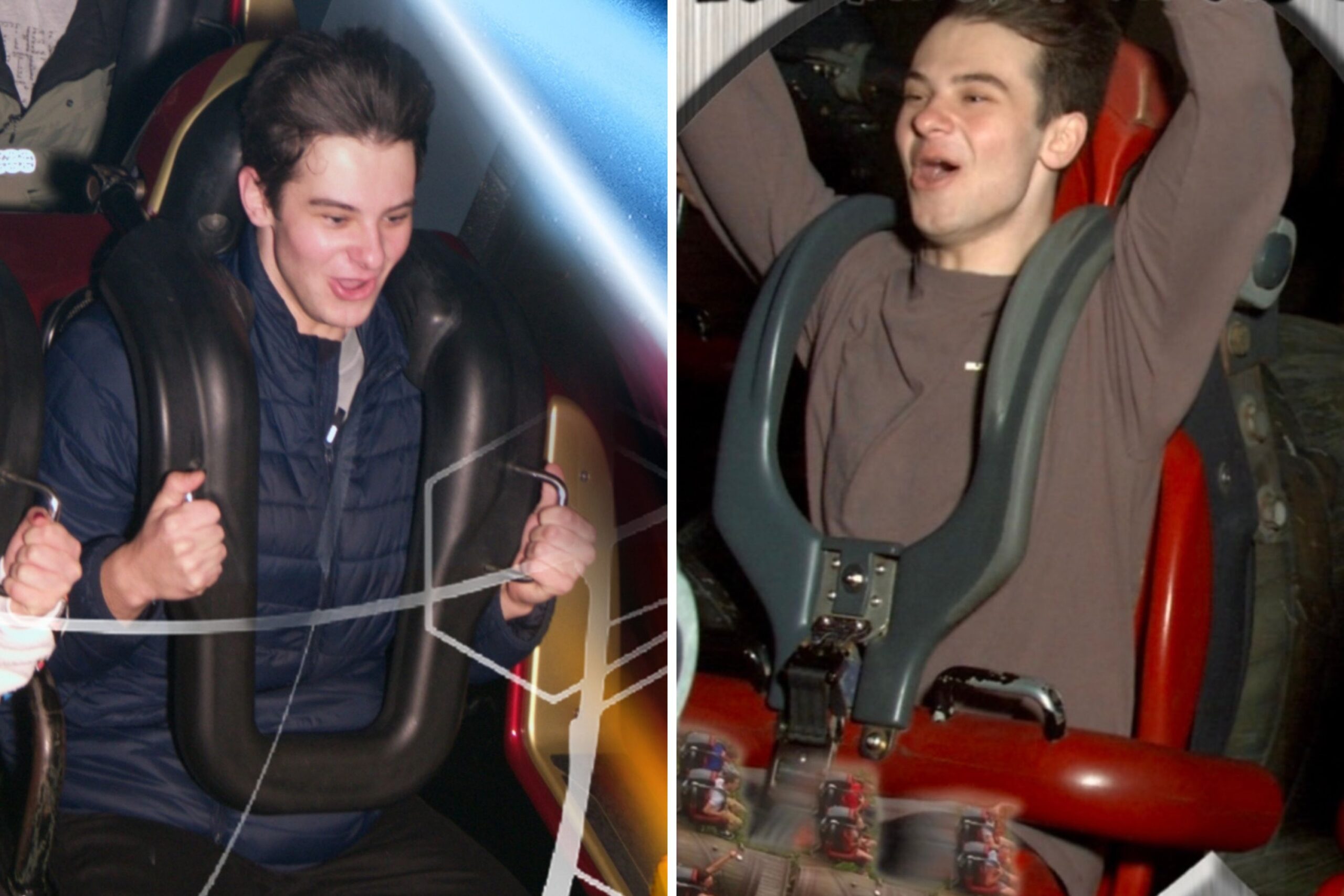 A man riding rollercoasters.