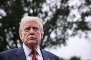 President Donald Trump speaks to the media