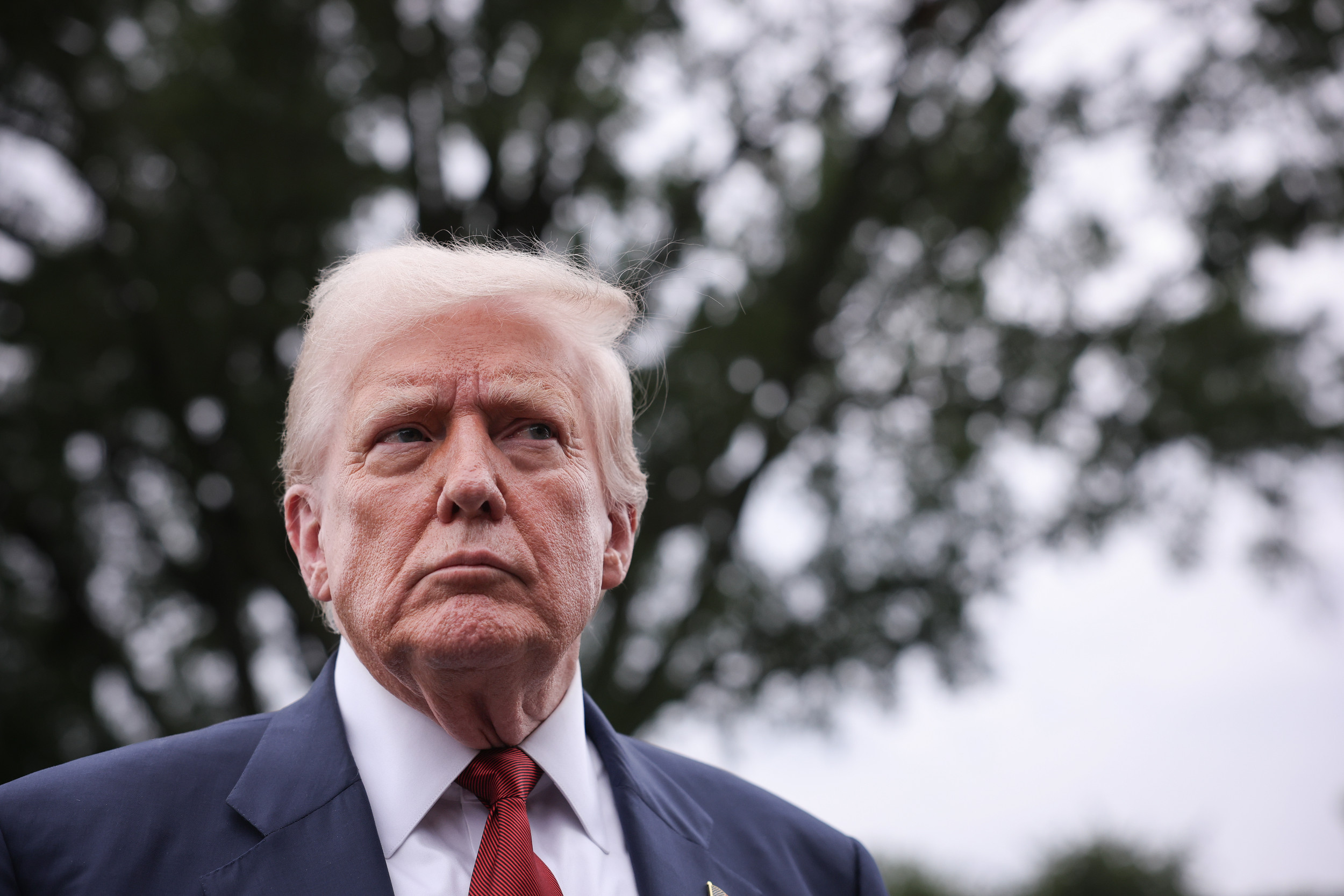 President Donald Trump speaks to the media