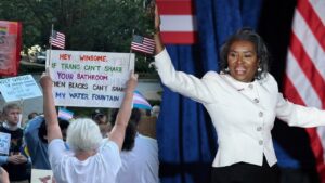 Virginia leaders condemn racist sign aimed at Winsome Earle-Sears